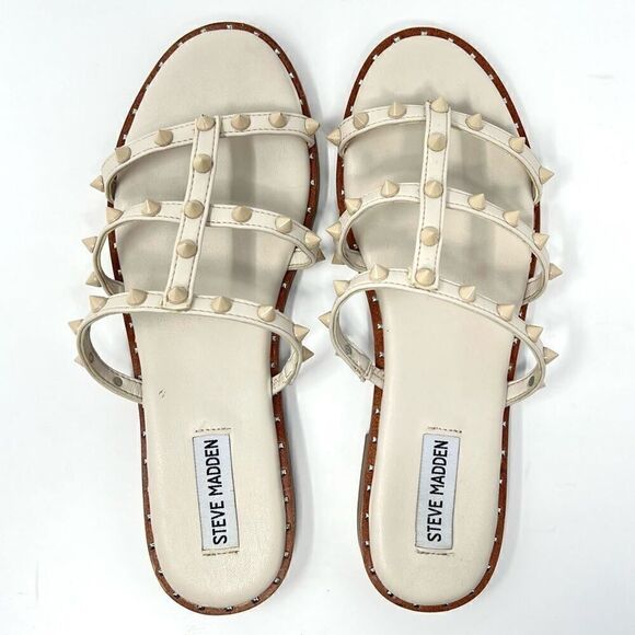 Steve Madden Muni Bone White Vegan Leather Strappy Pyramid Studded Sandals 9 - Picture 6 of 10